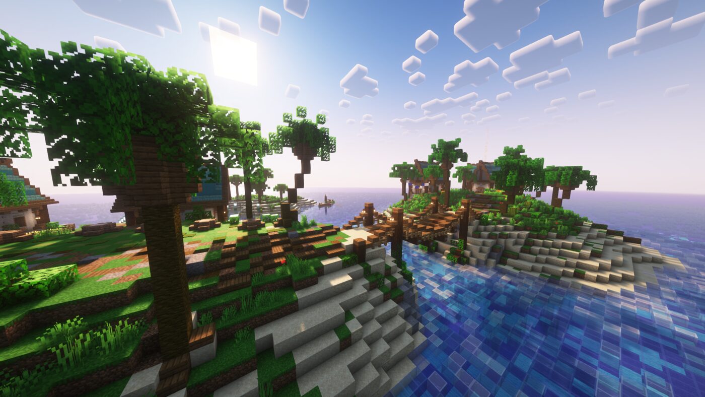 Tropical island spawn overview with palm trees